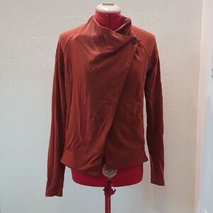 Ibex 100% Merino Wool Rust/Orange Asymmetrical Cardigan (S)